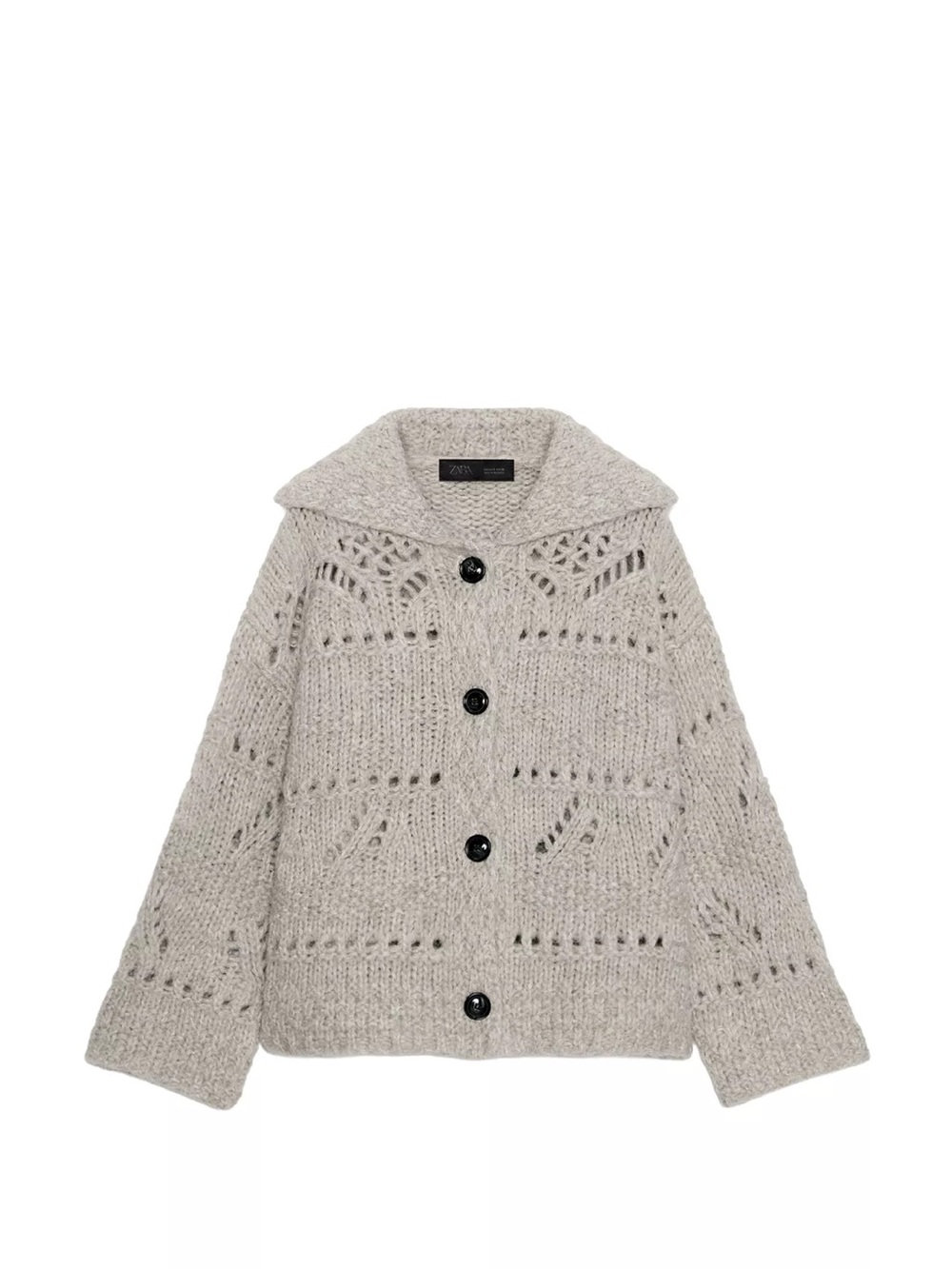 Zara Light Gray Open-Knit Button-Front Jacket